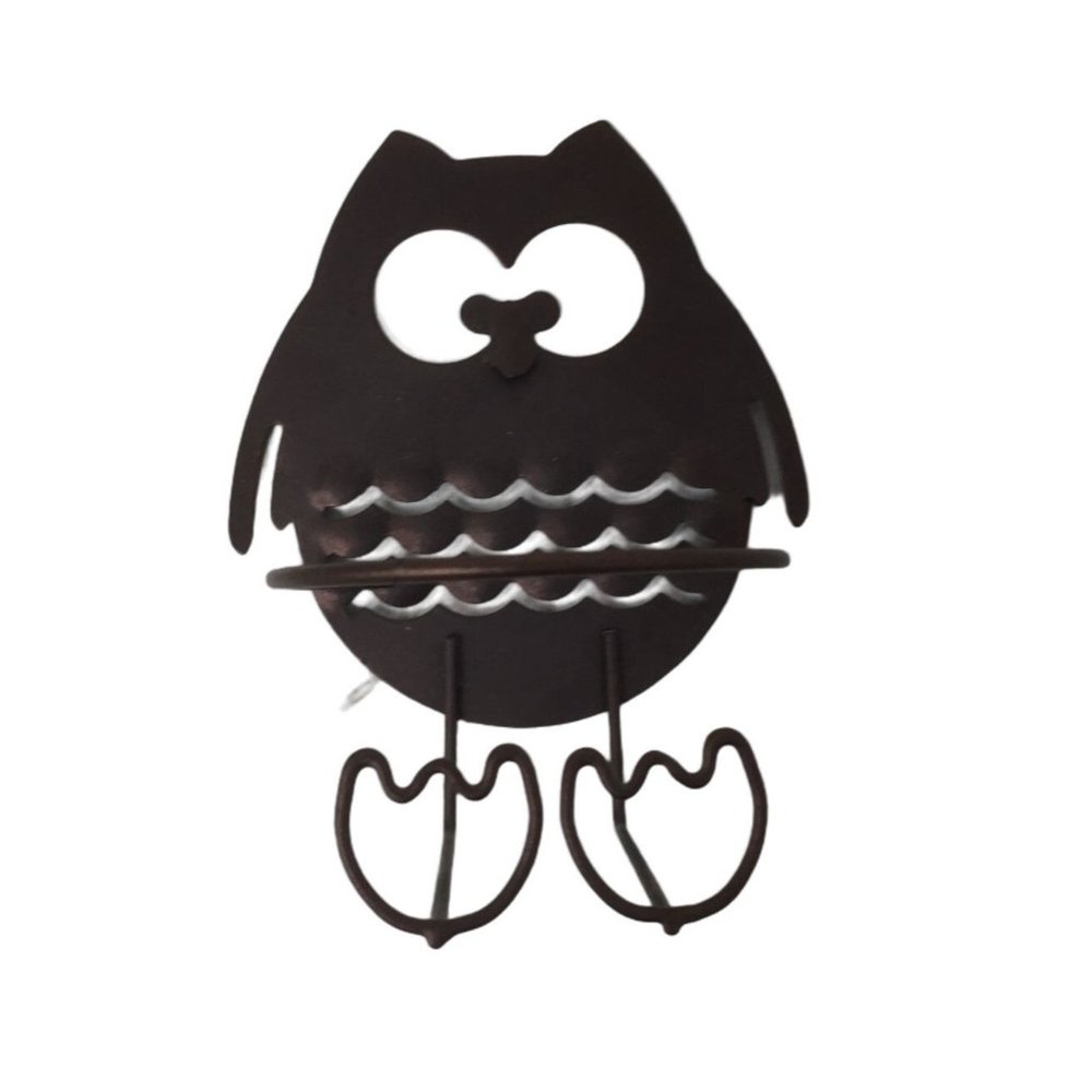 Super cute Small 4-5" Metal Owl Planter - Ring Pot Holder - Owl w/ Big Eyes